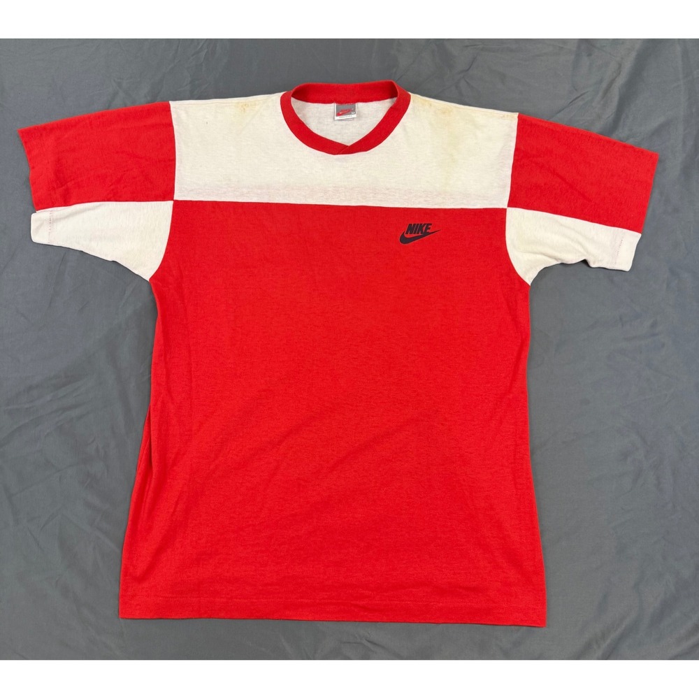 Vintage 90's Nike Colorblock T-Shirt Red White Made in USA Mens‎ M Futura Logo